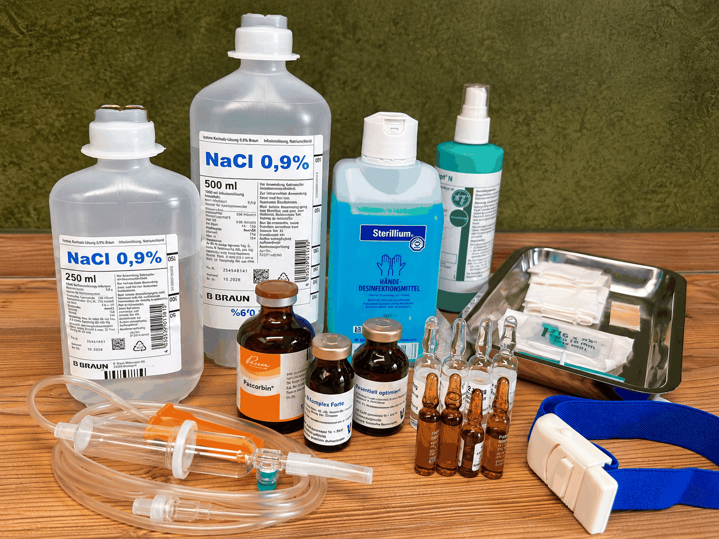 Materialien und ausgewählte Präparate für individuell zusammengestellte Infusionen in der Naturheilpraxis